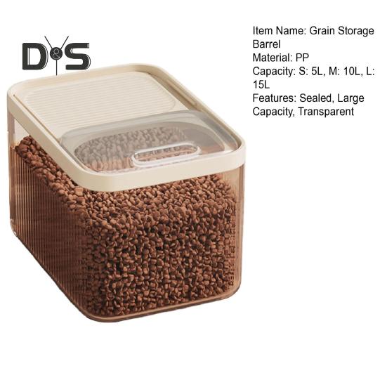 Grain Storage Barrel with Built-in Measuring Cup Clear Cover Large Capacity Wide Mouth Airtight Pet Food Container