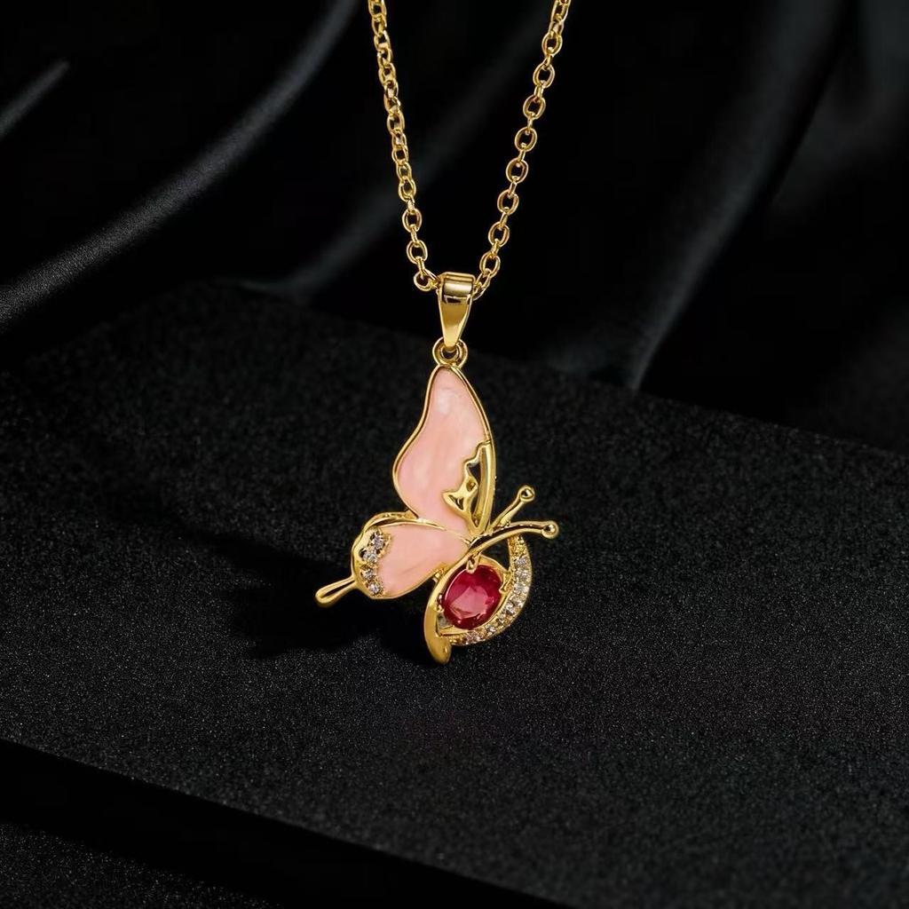 Trendy Zircon Butterfly Pendant Necklace For Women Small Collarbone Chain With Colorful Zirconia
