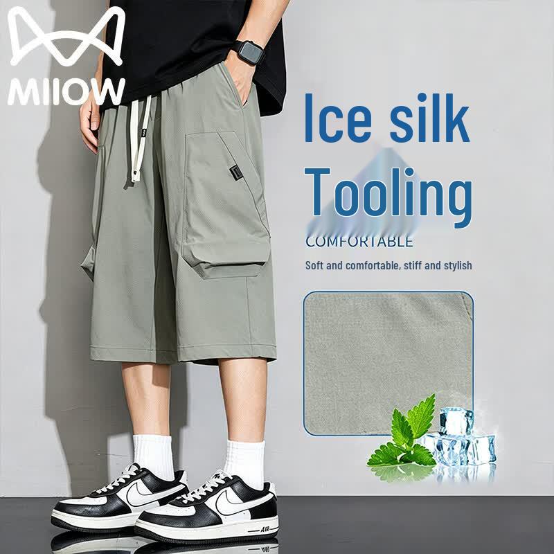 MiiOW Men's Ice Silk 3/4 Length Cargo Shorts