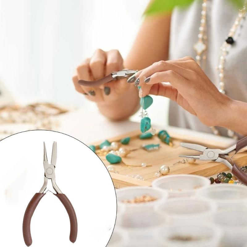 5’ Handmade Nickel Plated Jewellery Pliers DIY Tools Pointed Nose Round Diagonal Cutting For Making Multifunction Coffee Colour