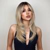 Dlouhá vrstvená blond ombre paruka po ramena s ofinou tepelně odolná syntetická paruka pro ženy pro každodenní použití