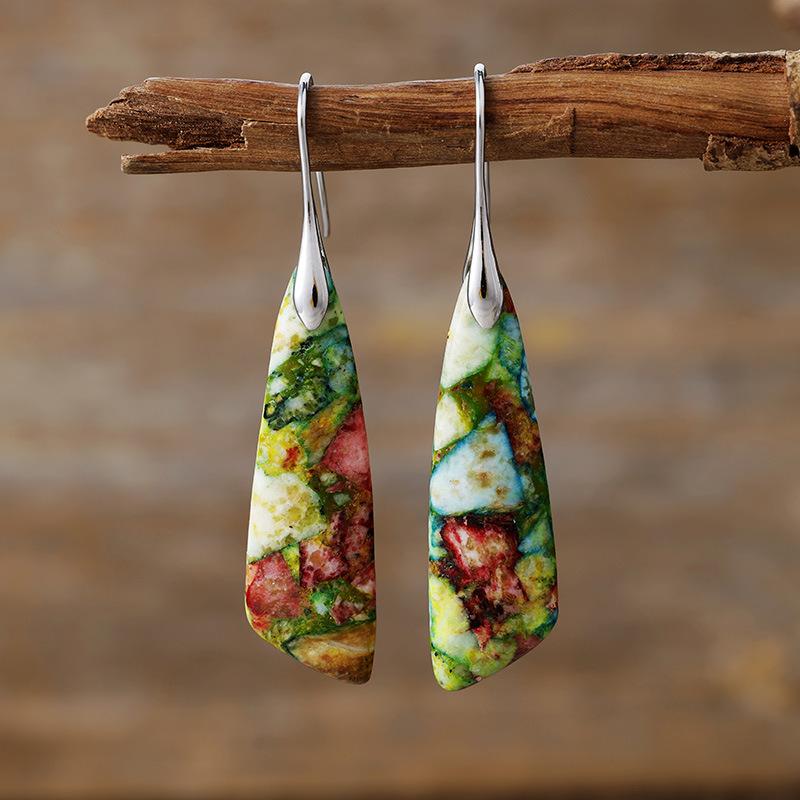 Bohemian Emperor Stone Geometric Pendant Earrings Popular Natural Stone Jewelry