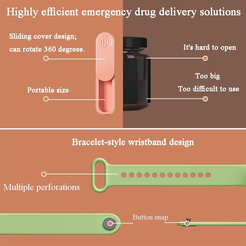 Newest Wristband Pill Case Ultra-portable 360° Rotating with Buckle Travel Outdoor Daily Medication Container for Emergency Drug