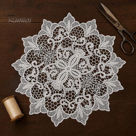 Elegante Spitzengedeckunterlagen Rund Weißes Deckchen, Retro-Gedeckunterlage, Bestickte Tischmatte, Florale Topper-Deckchen für Hochzeit Junggesellinnenabschied Esstischdekoration