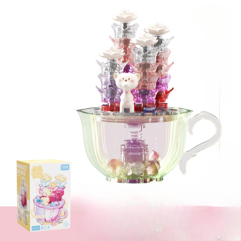 

Кристаллические суккуленты в горшках строительные блоки цветы микрочастицы собранные игрушки с подсветкой подарки для девочек настольные украшения 8*6.4*9.7cm