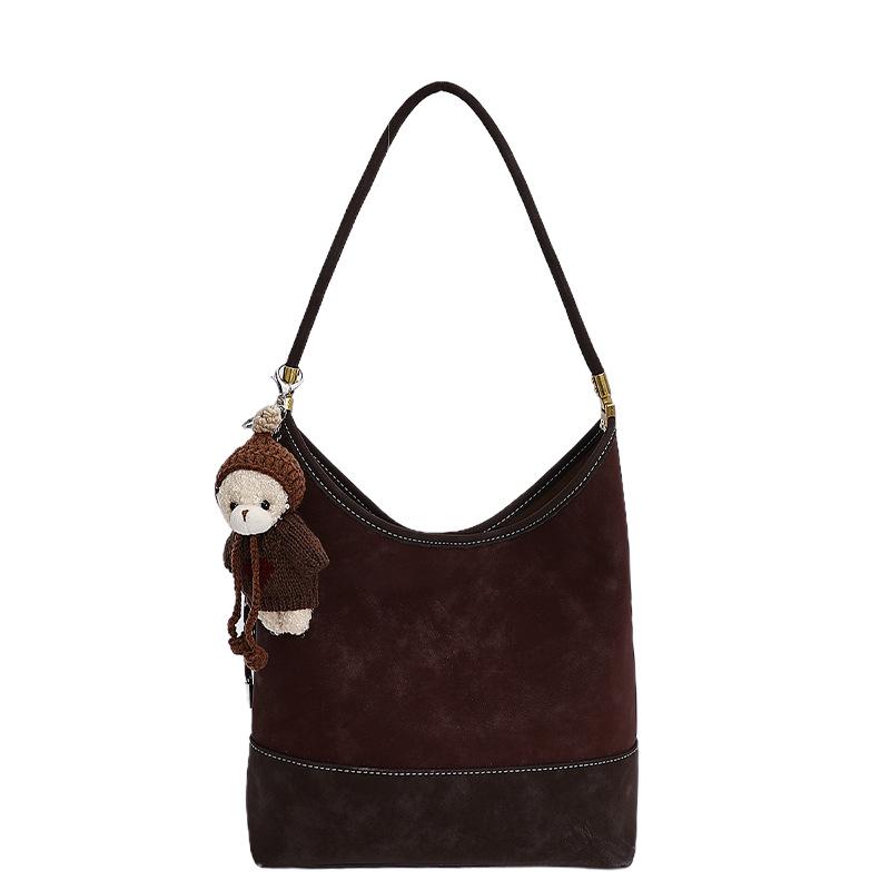 Dam Retro Frostad Mocka Hinkväska - Koreansk Stil Färgblock, Enkel Pendling, 2025 High-End Enkel Axelväska.