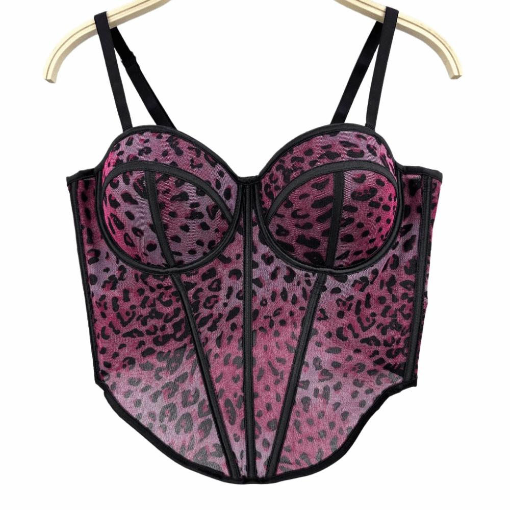 

Buckle Leopard Print Fishbone Camisole Slim Fit Crop Tops Fashion Slim Leopard Corset Travel Purple Red 40-62.5kg