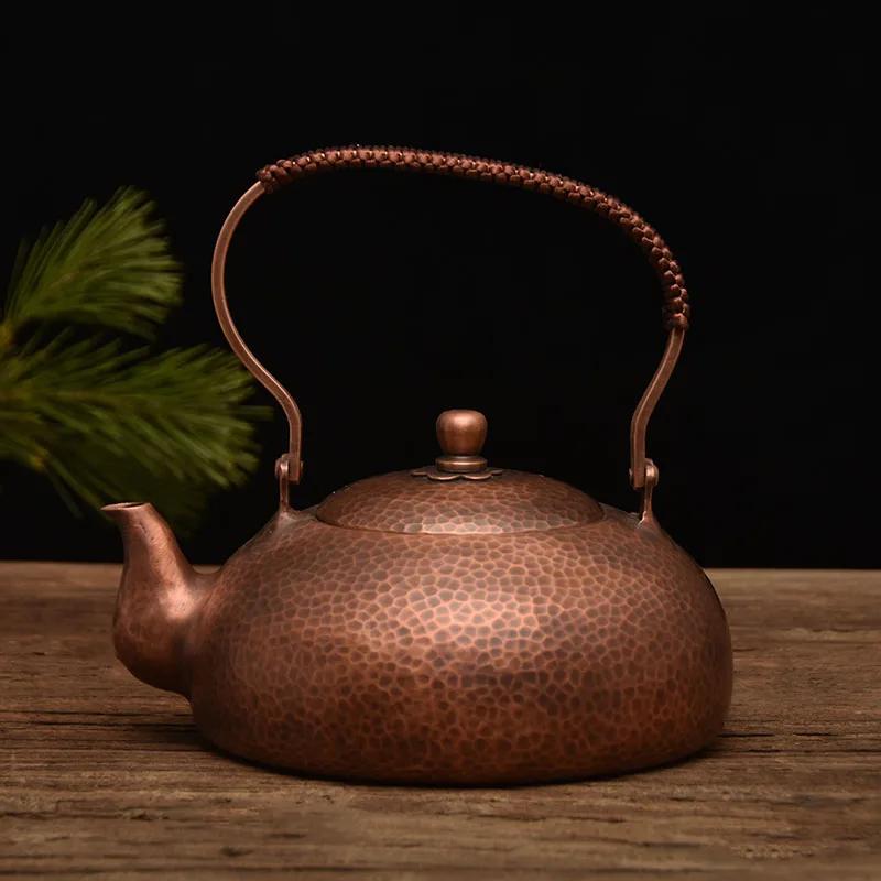 Large Capacity Kettle Pure Copper Hot Water Kettle Handmade Brass Kettlemetal Coffee Pots Warm Wine Jug Vintage Chines Tea Set