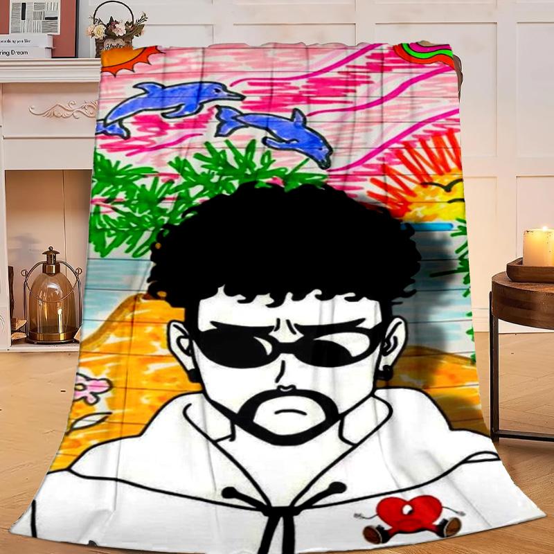 1 Stück Bad Bunny Collage Flanelldecke Geschenk, Geeignet für Männer und Frauen, Weich, Ideal für Betten und Sofa, Geburtstags- oder Weihnachtsgeschenk