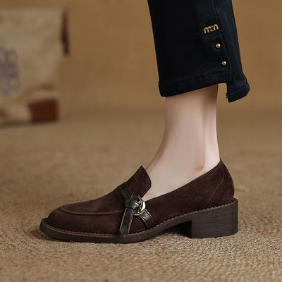 Fashion 2025 Spring Autumn Women Pumps Women Shoes Fashion Round Toe Loafers Shoes Retro Kid Suede Oxford Laides Shoes Genuine Leather