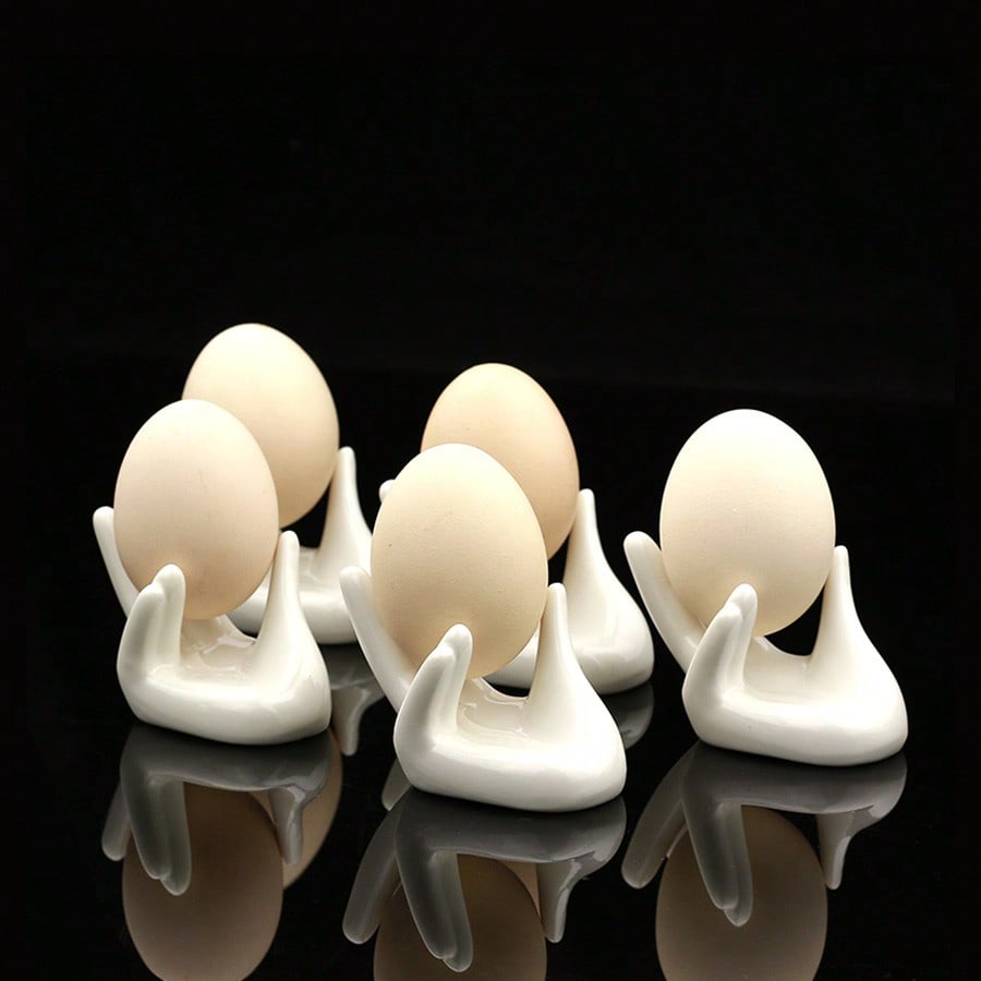 

5pcs/set Hand Shape Ceramics Egg Cup Holder Egg Carving Item Display Tray Cutlery Holder Creative Egg Tray Kitchen Tools