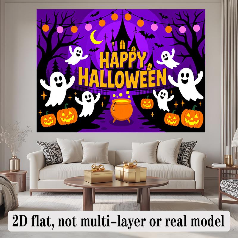 Party Backdrop Halloween Castle Purple Flat Banners Spooky Ghosts Pumpkins Celebrations Event Backdrop Decoration Front Door Decor