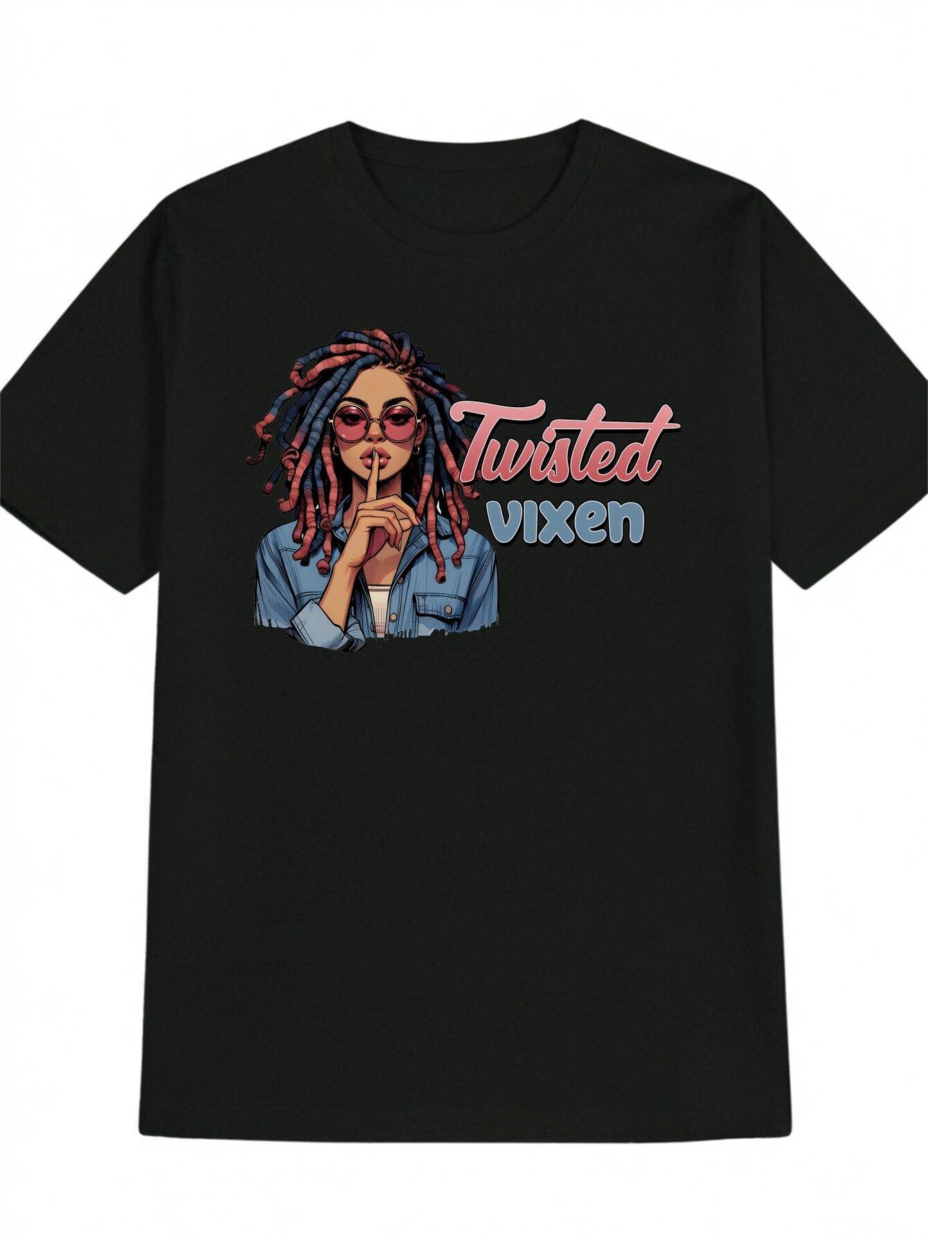 Casual Crew Neck T-shirt - Twisted Vixen Graphic Print XXXXL
