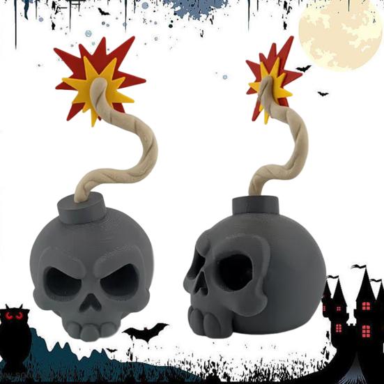 Halloween Skull Bombs Figurine Spooky 3D Fake Bombs Skull Statue Sculpture Ornament Holiday Party Decoration