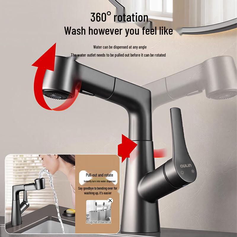 OULIN Dual-Mode Pull-Out Bathroom Basin Faucet