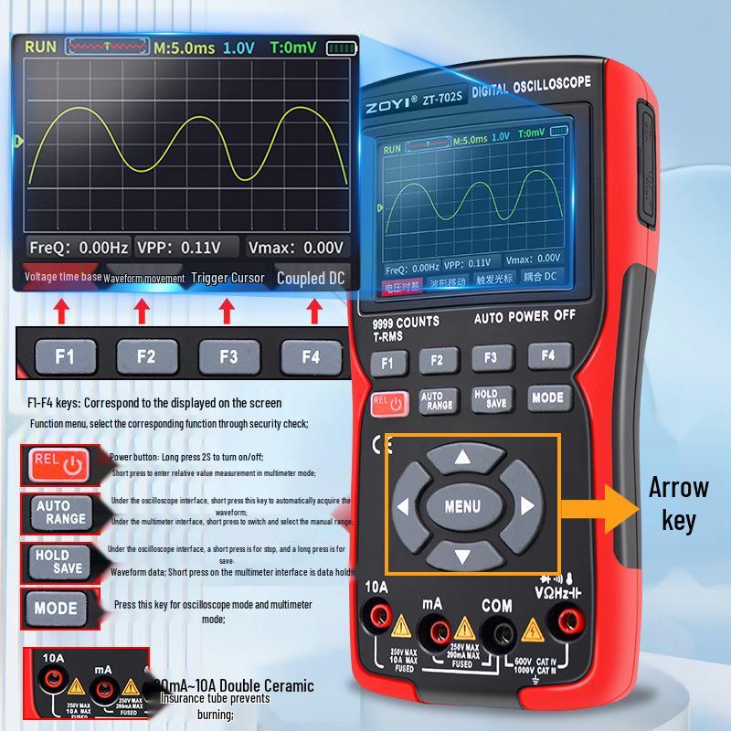 ZOYI ZT-702S High Precision 10MHz Two-in-One Oscilloscope Multimeter with Signal Generator