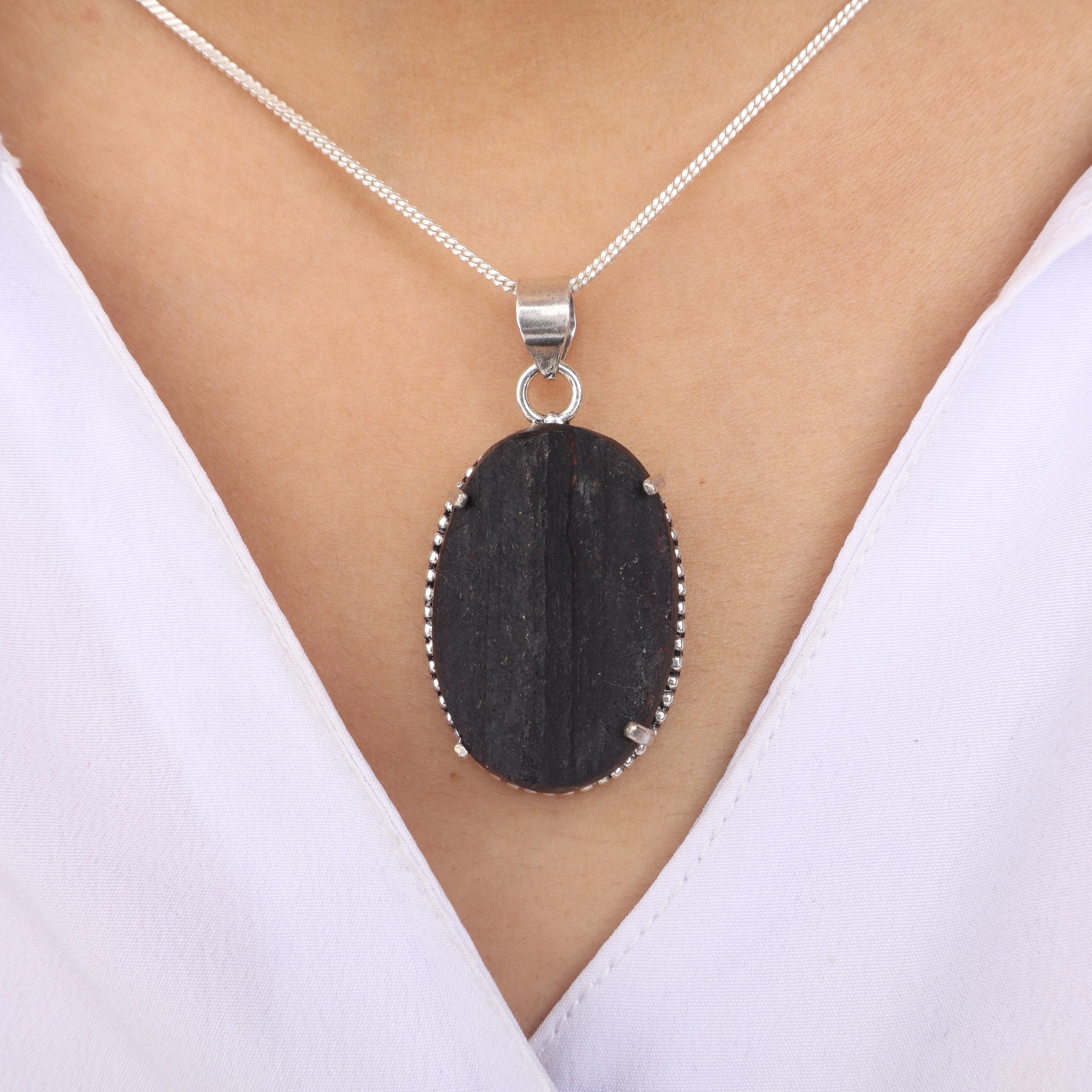 

Natural Black Tourmaline Gemstone Handmade Silver Necklace, 925 Sterling Silver Women Pendant PP-63-24