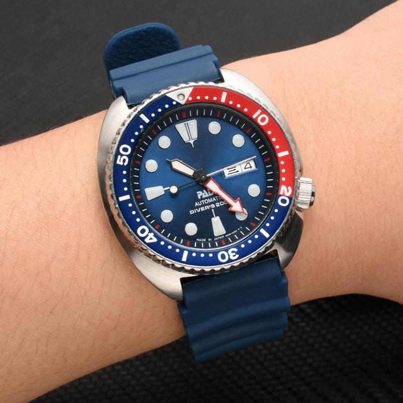 22mm 20mm 24mm Silicone Dive Strap for Seiko 5/SKX007/Turtle/Samurai – Black Blue Waterproof Watch Band with Pin Buckle