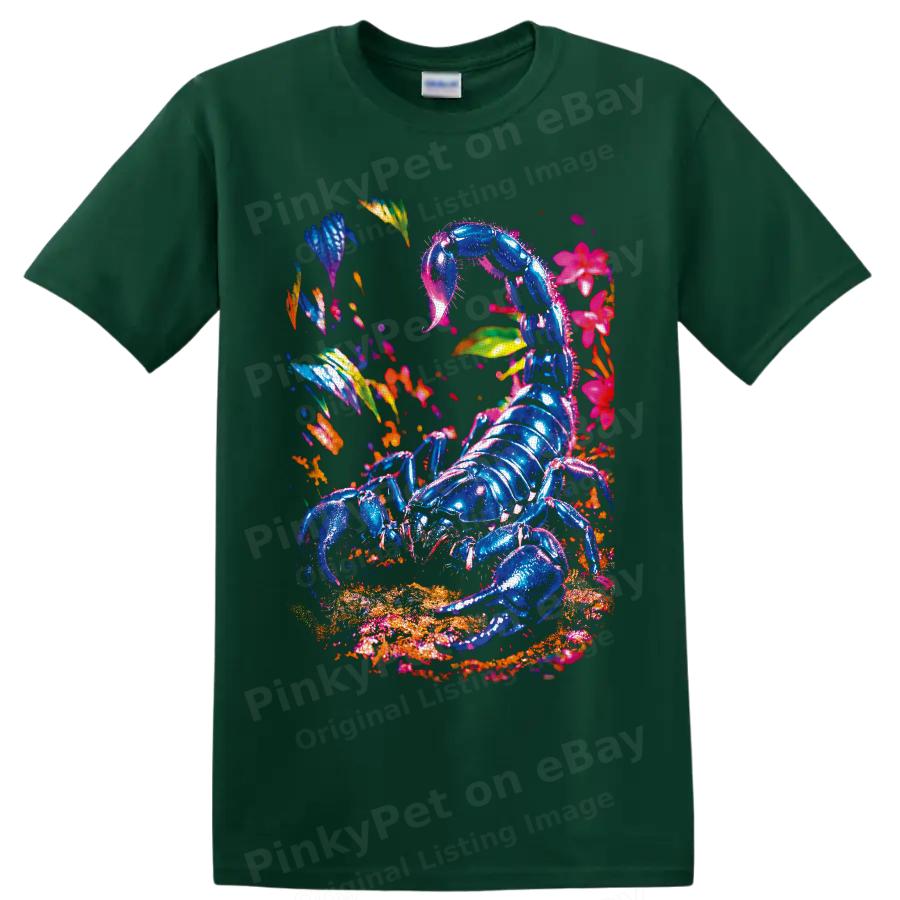 Scorpion T Shirt Neon Tropical Flowers Arachnid Art Graphic Tee Nature Gift
