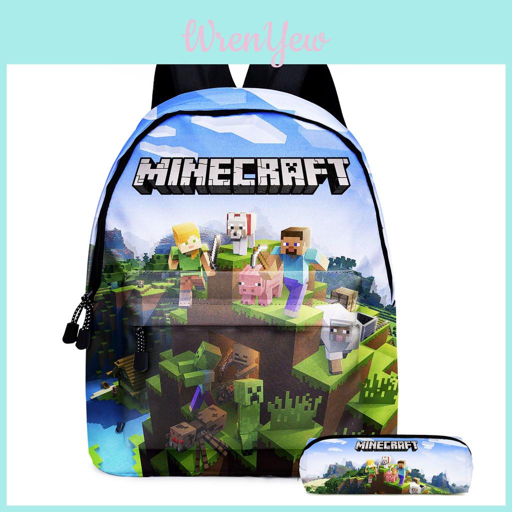 Minecraft-themed Printed Backpack With Pencil Bag For Boys' Travel