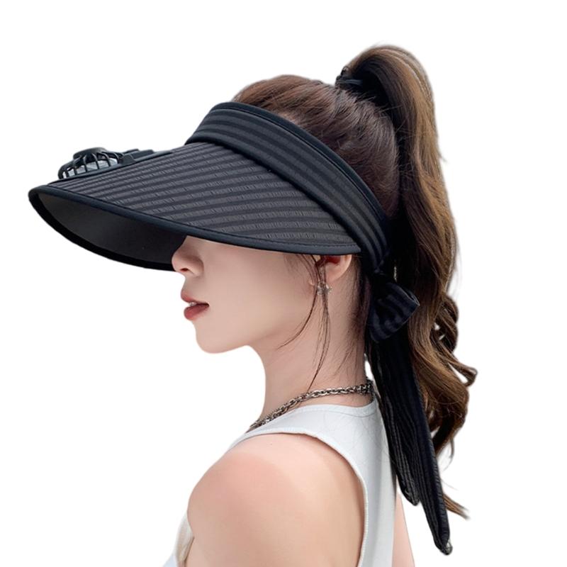 

Шляпа от солнца в полоску с USB-вентилятором для охлаждения, дышащая шляпа от солнца с регулируемым размером для любителей активного отдыха чёрный