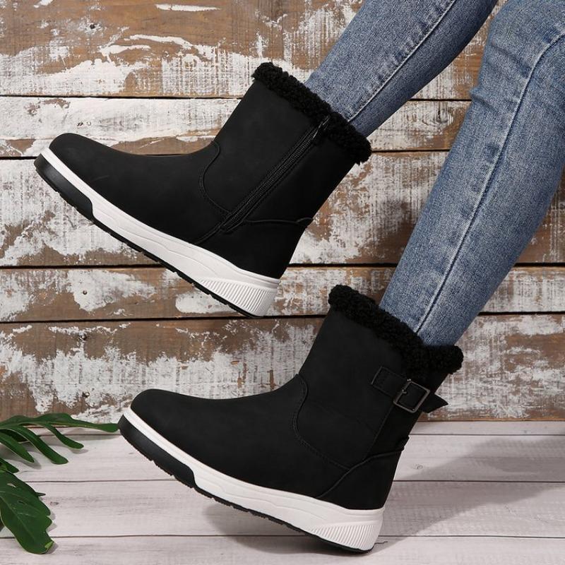Large size medium tube snow boots for women's autumn and winter new velvet thickened side zipper flat-soled cotton shoes cotton boots for women