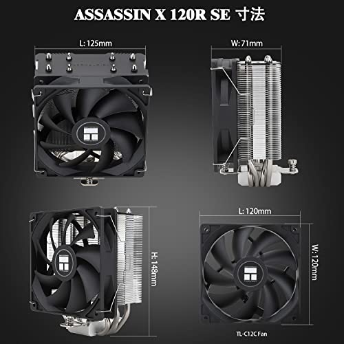 Thermalright AssassinX 120 Refined SE CPU Air Cooler, 4 Hot Pipes, TL-C 12C PWM Quiet Fan with S-FDB Bearings, AMD AM4/AM5, Intel LGA1700/1150/1151/12