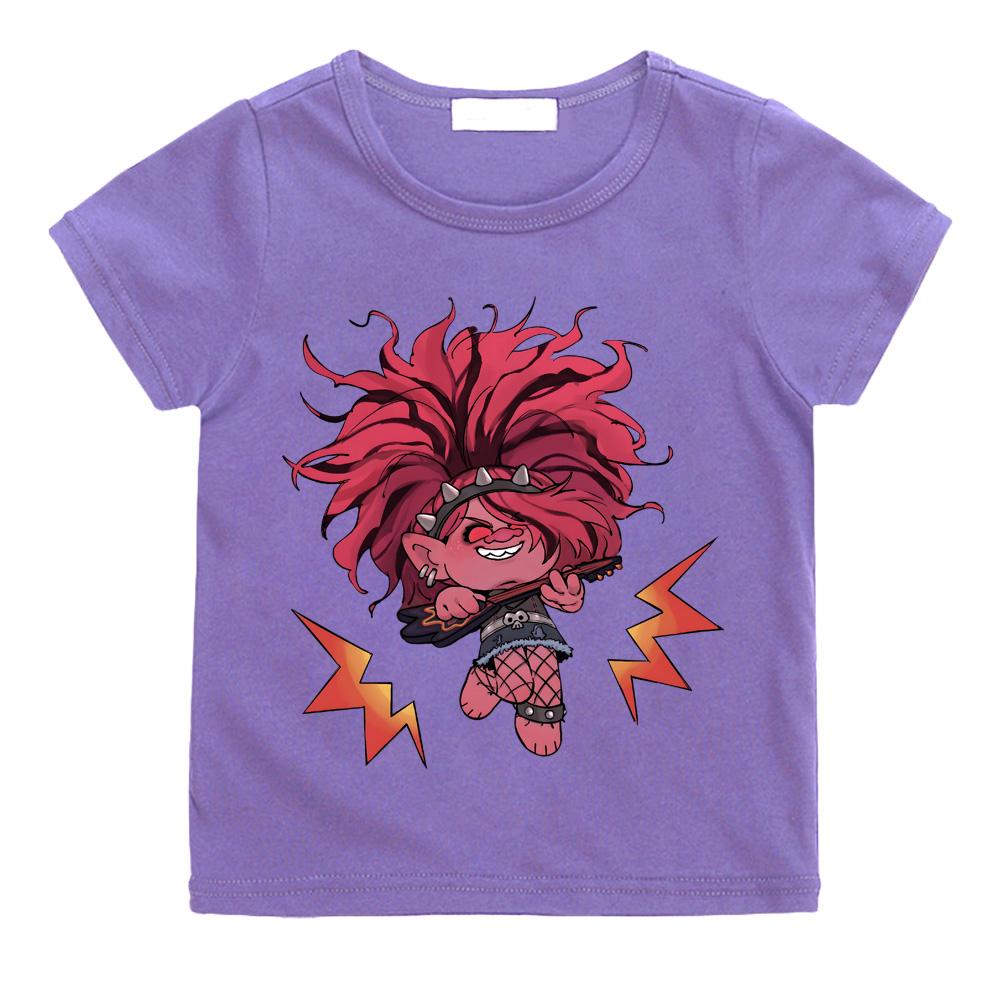 

Футболка с принтом Рок-Зомби Поппи из мультфильма Тролли Детская футболка для мальчиков Мультяшная с коротким рукавом Футболка для девочек Детская одежда Y2k 2T фиолетовый