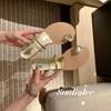 Sheepskin Version~ Summer with Rhinestones, Pigeon Egg Inner Height Increase, Toe Flat-bottomed Slippers, Women's Fashion Sandals