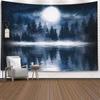 Mystical Foggy Forest Tapestry Moonlit Night Landscape Wall Hanging Enchanted Woods Decor for Bedroom Living Room