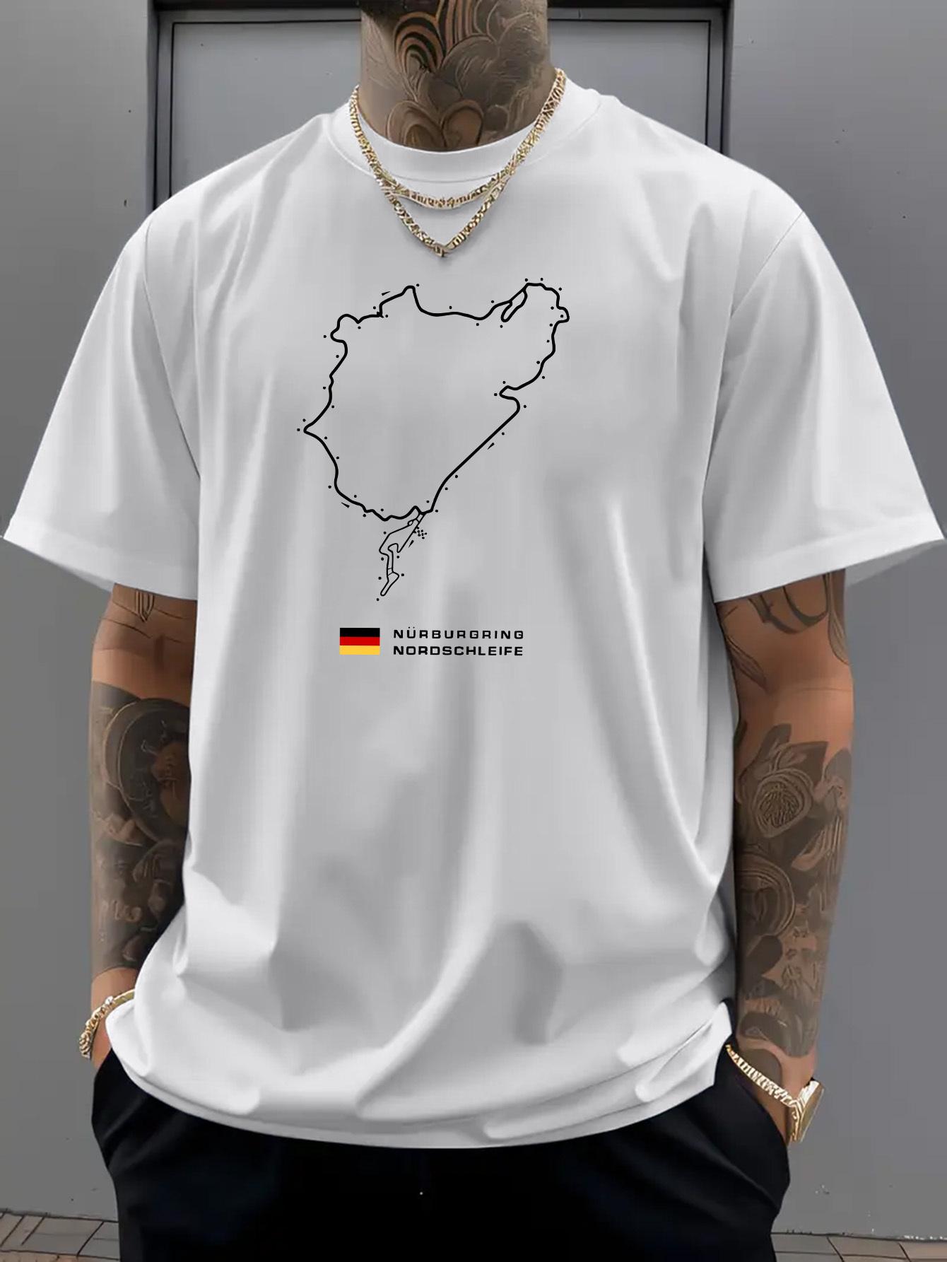 

Men s White Racing Circuit Lettering T-Shirt - Short Sleeve Summer Casual Top with Track S