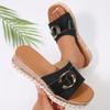 Metal Buckle Slip On Sandals Women Plus Size 43 Fashion Rivet Wedge Slides Women Metal Decor Platform Slippers Summer Sandalias