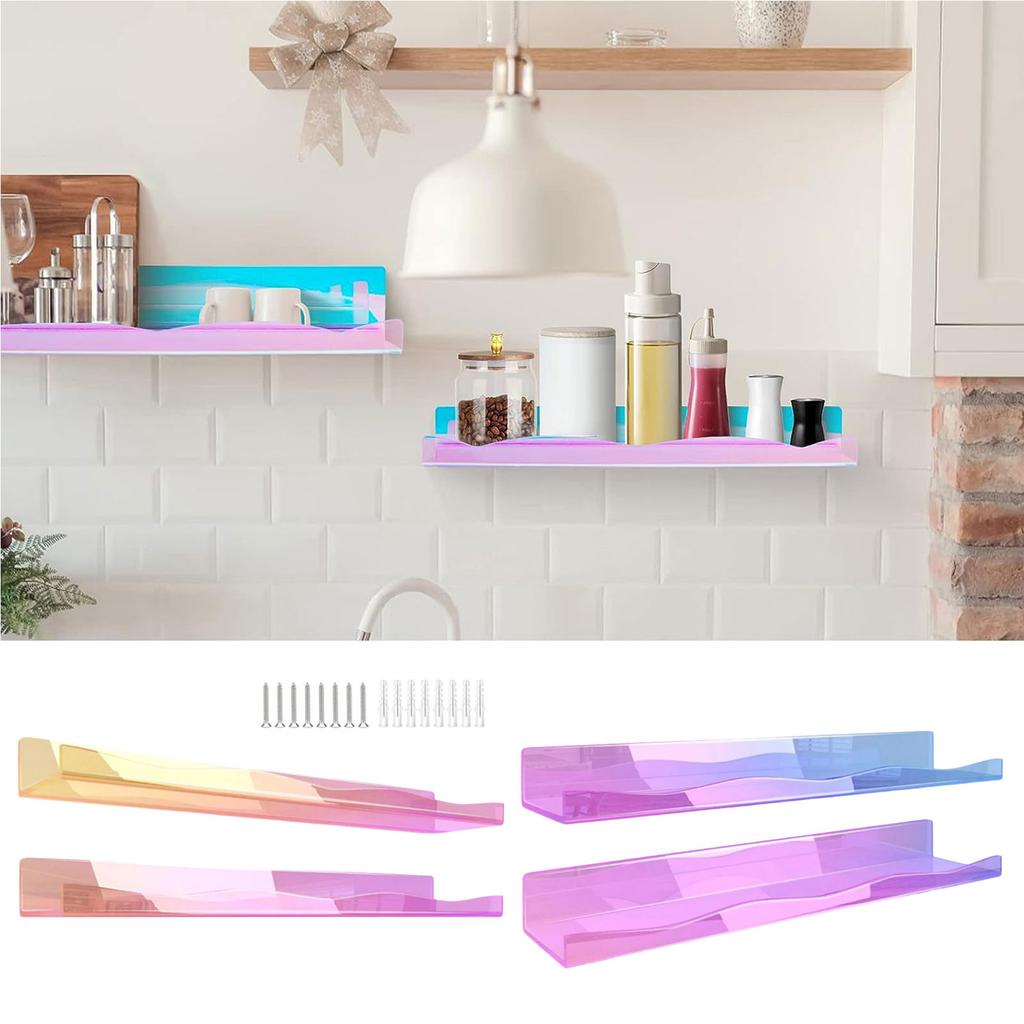 Pack of 4 Colorful Acrylic Floating Shelves Chic Acrylic Book Display Shelves Durable Floating Wall Storage Rack