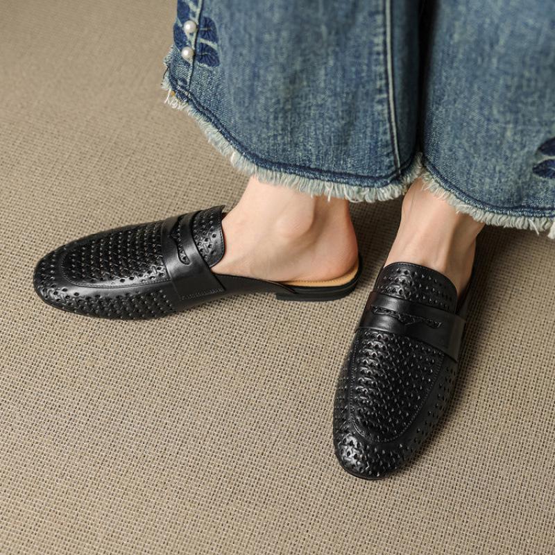 

Casual and comfortable beef tendon soft-bottomed flat-bottomed slippers New women s summer baotou slippers Leather size cool slippers 40 чорний