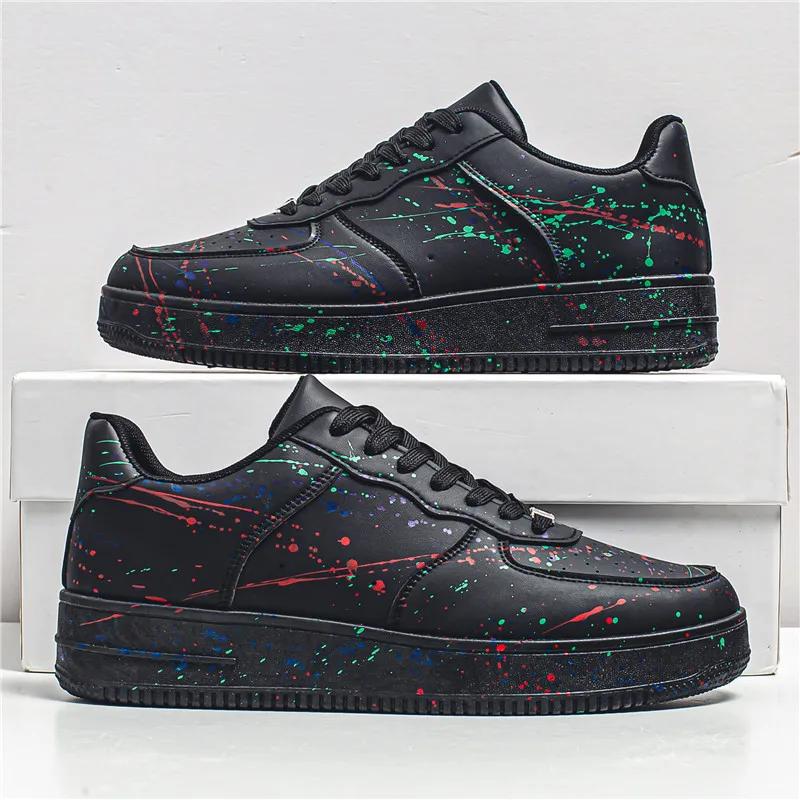 

Модные повседневные кроссовки из кожи, скейтборд, круглый носок, модная мужская повседневная обувь, мягкая и удобная нескользящая обувь, брызги чернил 44 чёрный