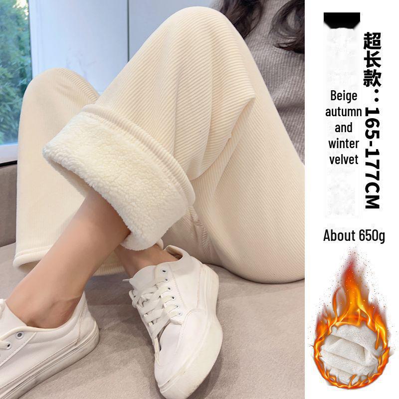 Women's 2024 Winter Plus Velvet Corduroy Wide-Leg Pants - Lambskin Lined Casual Straight Trousers