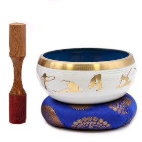 Singing Bowl Set White Blue 14cm Yoga Moves