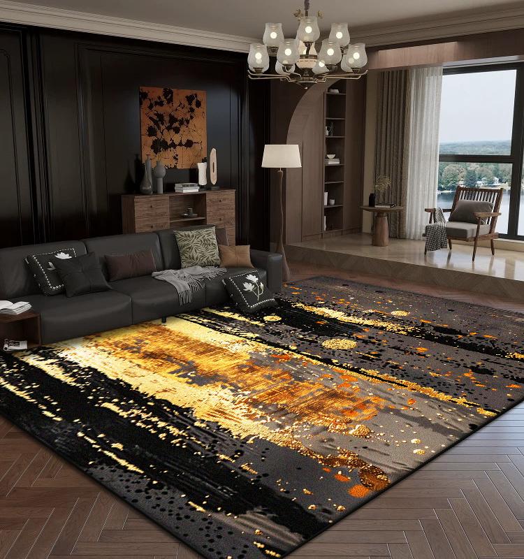 Luxury Abstract Living Room Carpets Golden Decoration Home Sofa Large Area Rugs Bedroom Bedside Tatami Soft Non-slip Floor Mat