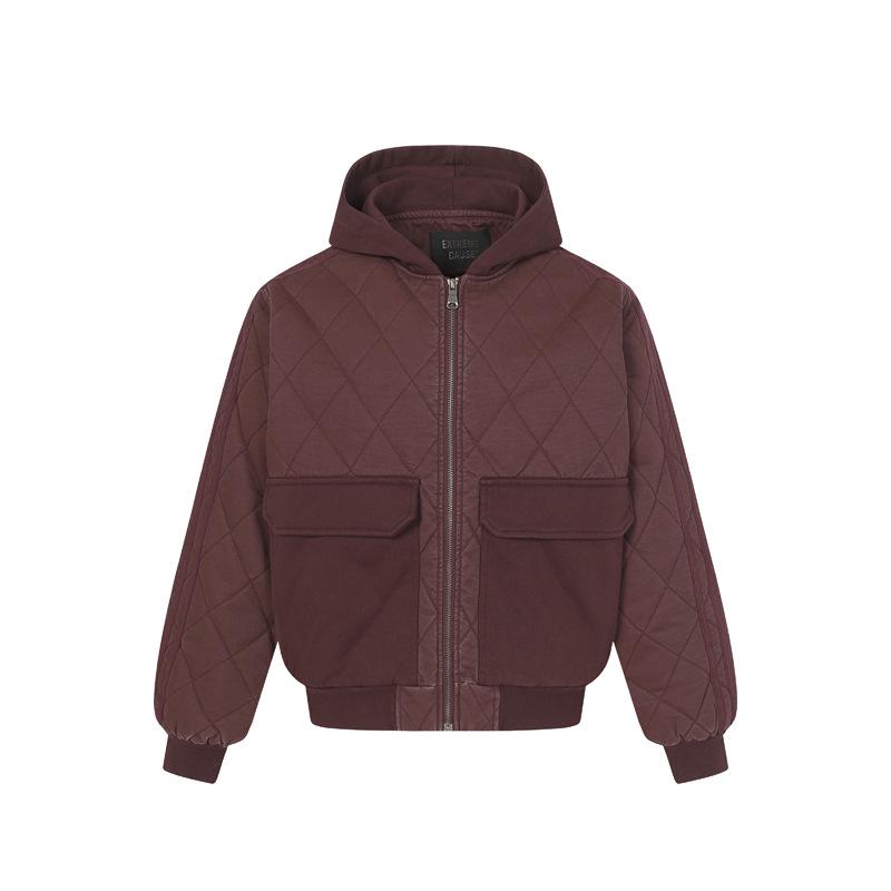 Мужская ретро клетчатая зимняя уличная куртка с капюшоном - Городская модная, свободная и утепленная верхняя одежда S