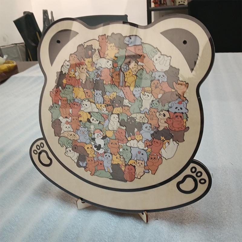 Dog Bear Shaped Puzzle With Animal Shards Wooden Jigsaw Puzzle Unique Irregular Animal Decorations Collectible Gift Challenging