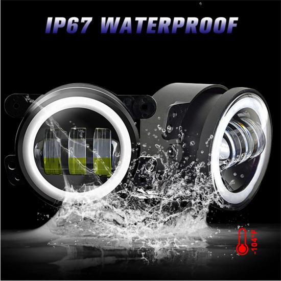 3.5 Inch / 4 Inch LED Fog Light DRL Round Angel Eyes Assembly White And Yellow Light Auto Car Fog Lamp