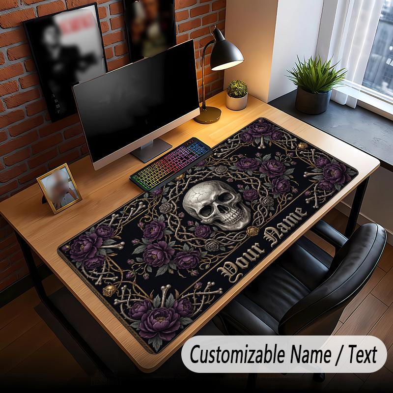 Skull Gothic Theme Custom Mouse Pad Personalized With Name Text Customized Desk Mat For Office Home Decor