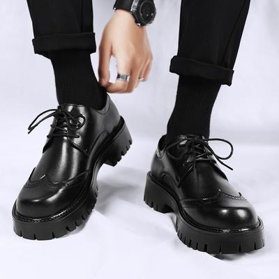 Black Thick Soled Men's Shoes Fashionable and Versatile Design Style Leisure Outdoor Trendy Party Youth Adult Daily Office Shoes