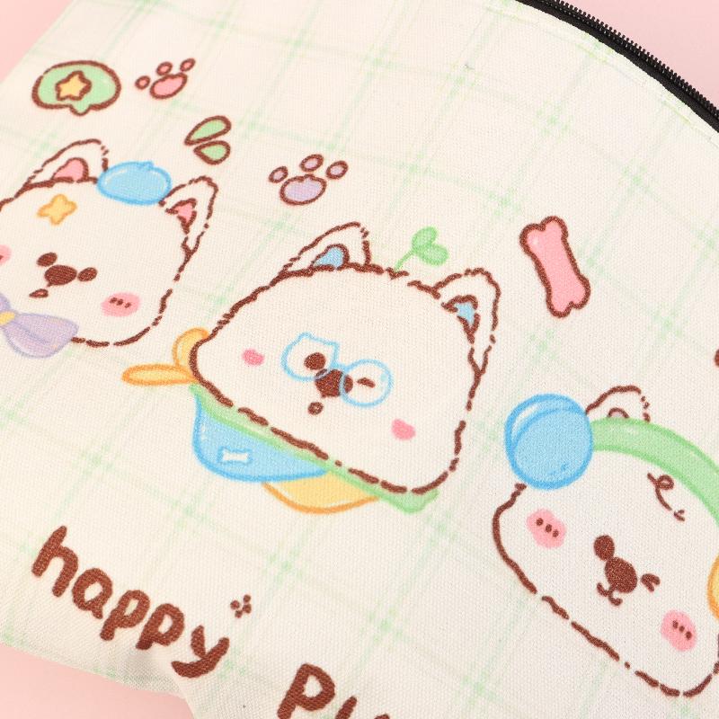 Happy Puppy Cosmetic Bag Lovely Cartoon Little Dog Makeup Storage Bag Travel Toiletry Bag Large Capacity Canvas Storage Pouch