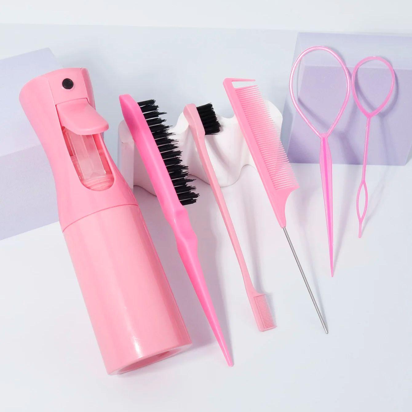 

6pcs styling combs,hair brush set with spray bottle, edge brush tip, tail comb and edge knitting tool,Special for real hair wigs
