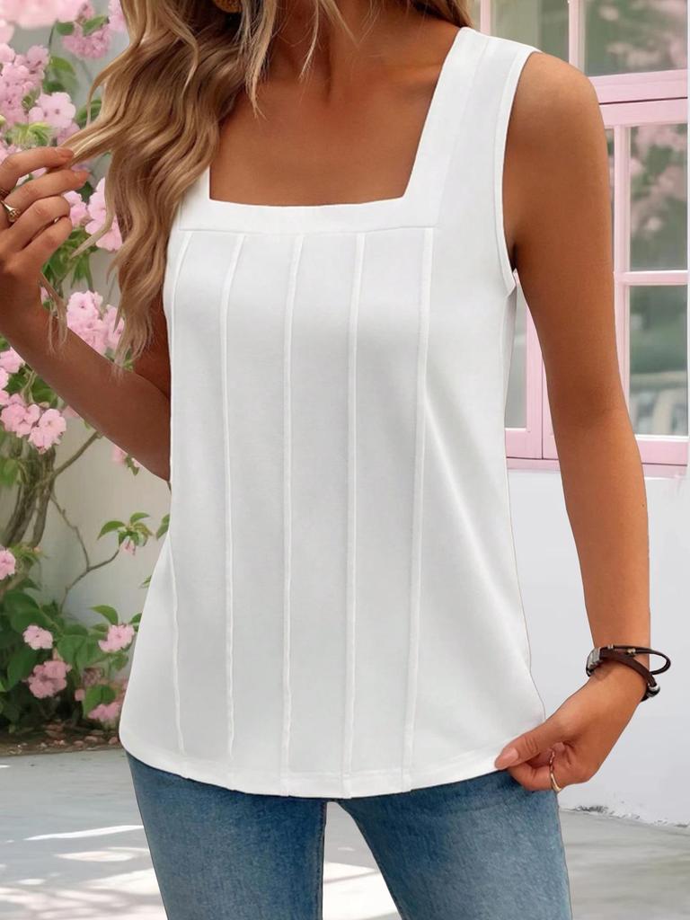 2026 European & American Women's Solid Color Knit Square Neck Pleated Vest - Summer Collection