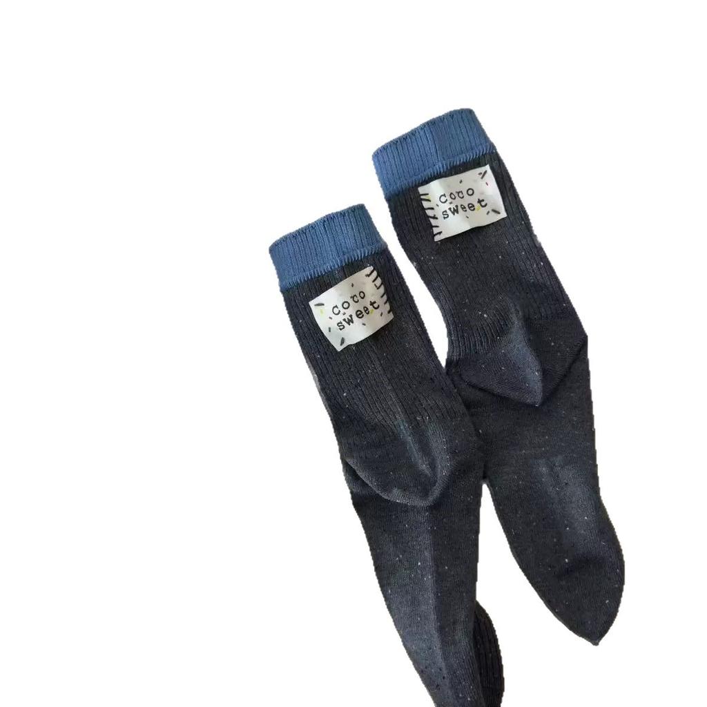 European Color-Blocked Heel Cloth Label Socks, Women'S Idea Yarn, Coarse Needle Socks, Personality Trendy Socks, Pile Socks