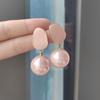 Simple Temperament Pink Enamel Imitation Pearl Dangle Earrings for Women Gold Tone Drop Stud Earrings Party Dating Jewelry Gifts