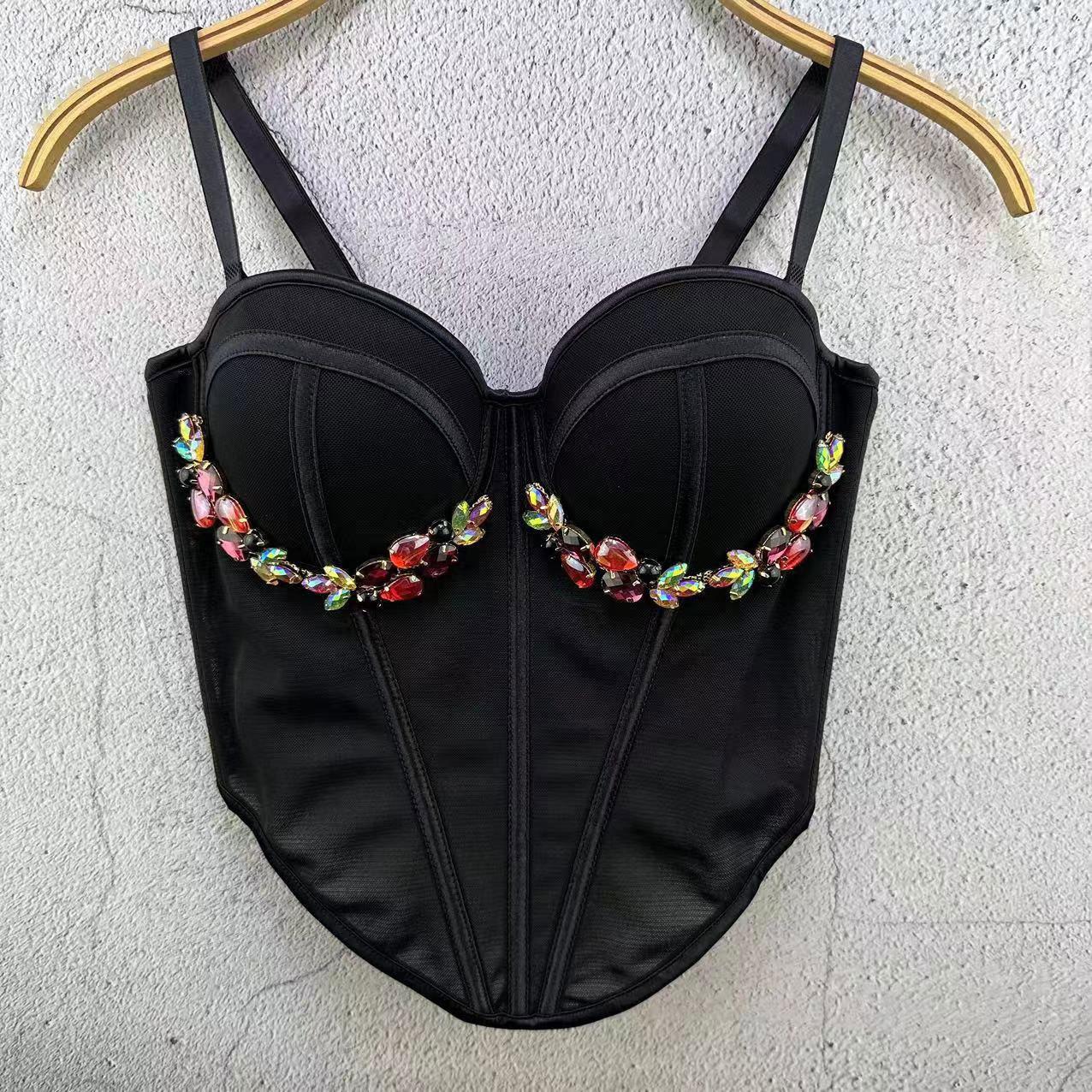 

Французский корсет «рыбий хвост» с цепочкой, усыпанной бриллиантами, майка в стиле нижнего белья для женщин, нижнее белье, верхняя одежда, сетчатый пояс, майка без бретелек, майки 40/90 чёрный