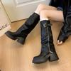 Fashion Winter Women Biker Boots Fashion Belt Buckle Ladies Elegant Platform Long Pipe Booties Casual Women's Knee High Booties